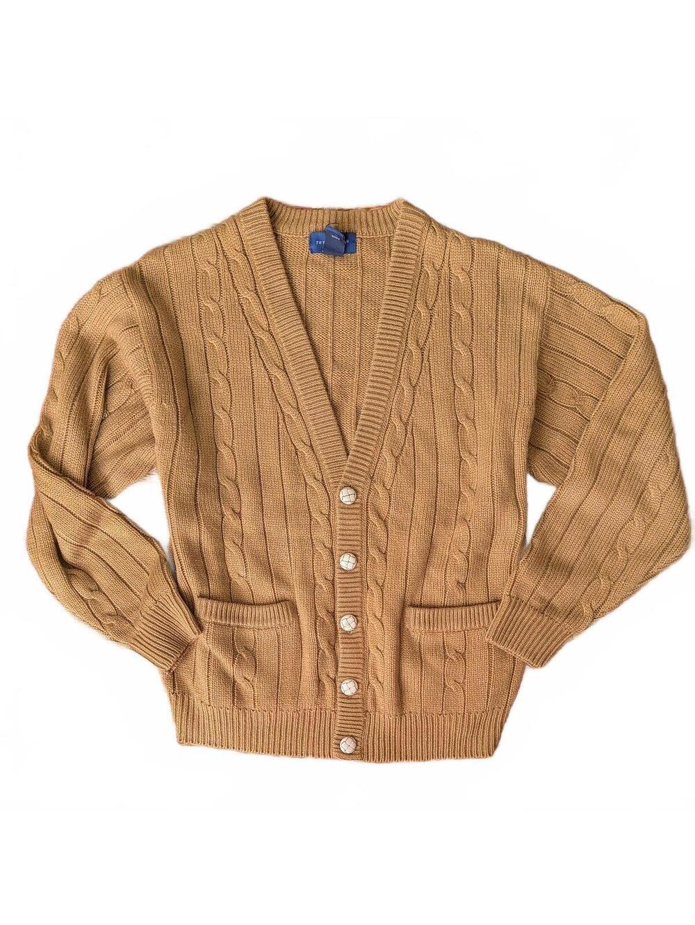 1990s Towncraft Cable Knit Shawl Collar Cardigan Sweater Vintage Olive Size M